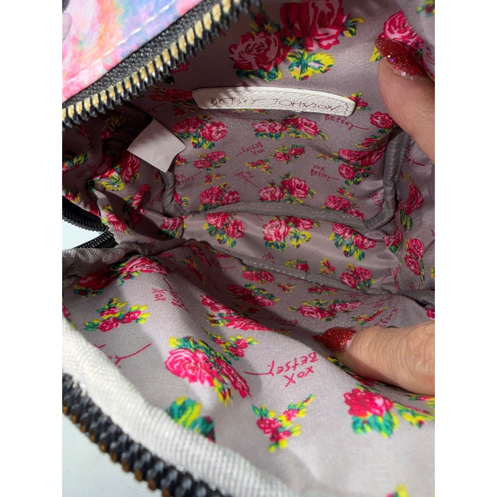Betsey Johnson French Bulldog Floral Mini Backpack Blue Pink Rose Faux Leather - Picture 8 of 10